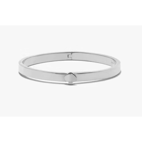 NWT Kate Spade Silver Heritage Spade Logo Metal Button Bangle Bracelet Dust Bag - Picture 3 of 10